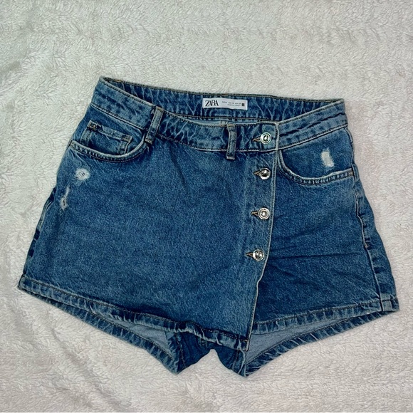 Zara Pants - Denim Ripped Fold Over Sliver Button Up Skort